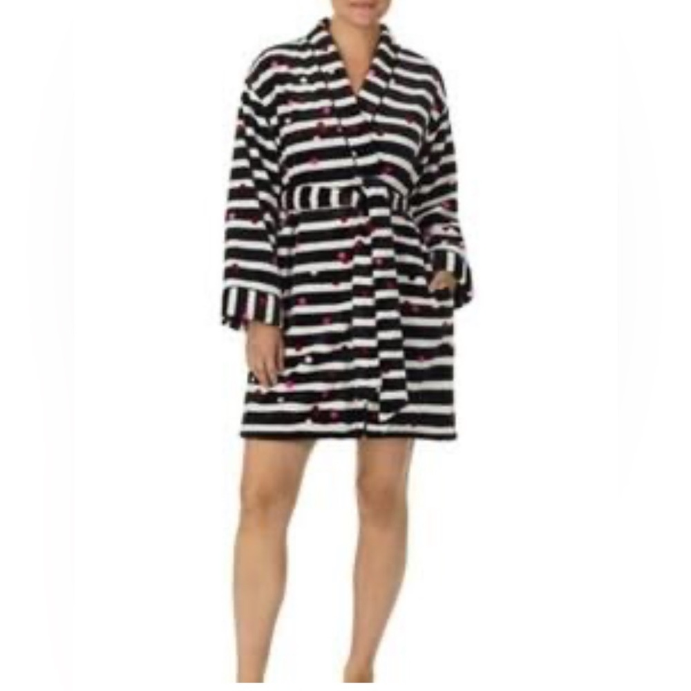 Kate Spade Confetti Striped Black and White Chenille Robe L XL
